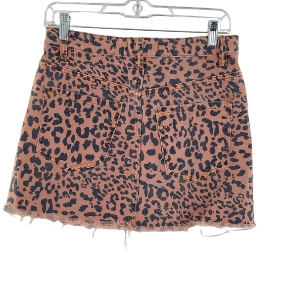 Free People We The Free‎ Skirt Sz 27 Brown Animal print Short Skirt Denim Fringe - Picture 5 of 5